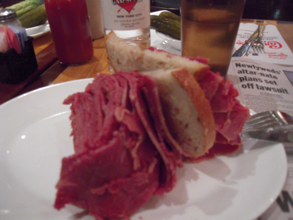 Carnegie Deli (NY,NY) :: The world famous corned beef sandwich. You can't eat it like a sandwich, but for $15, would you expect to? Plus, the free half-sours they give you with the sandwich are also the best in the world!