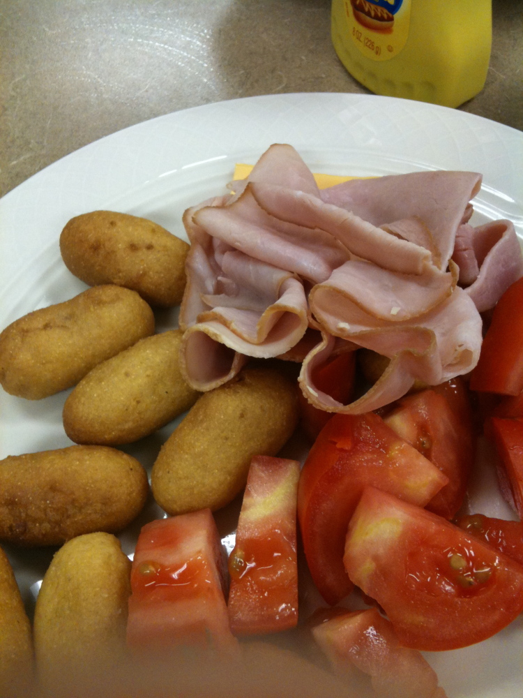 Marriott Lunch Room :: this is a plate of veggies... NOPE!  I hid some meat slices under the cheese!!