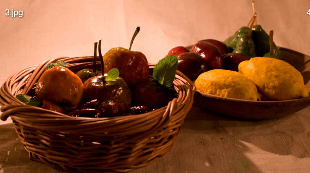 Stockholm, Sweden :: This is a menu picture of fake-fruit that's filled with meat. I had the version of faux-Pear filled with Rabbit pate, faux-fig stuffed with pork sausage and faux-apple stuffed with BEAR MEAT!

a lovely restaurant in old town with Medievel decorations and tunnels.