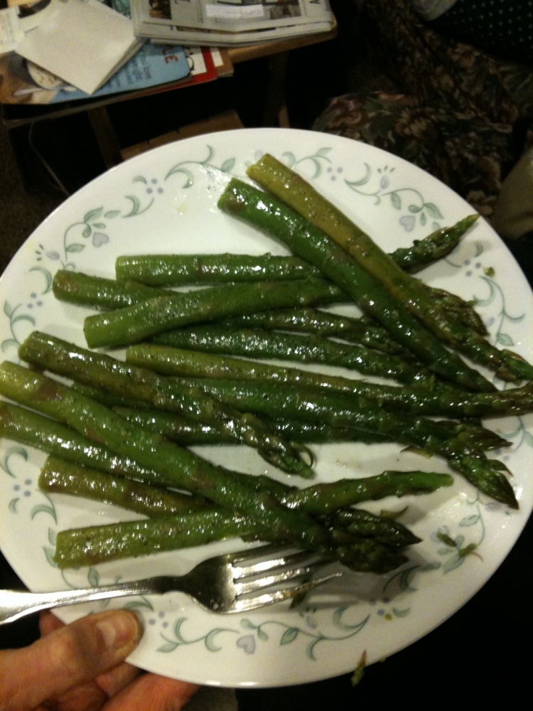 Parents house Milford, NH :: I came home to visit and my mom and I shared a plate of asparagus... I let her have the last few