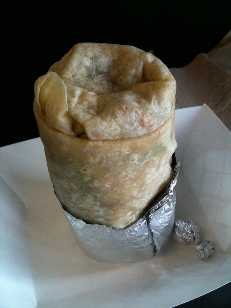 El Pelon :: Here is my favorite burrito - Carne Asada - it was lacking some tomato's and lettuce but it was a great burrito and I will go back for lunch again tomorrow!  I like to make little balls from the tinfoil after I get done tearing it from the burrito! 