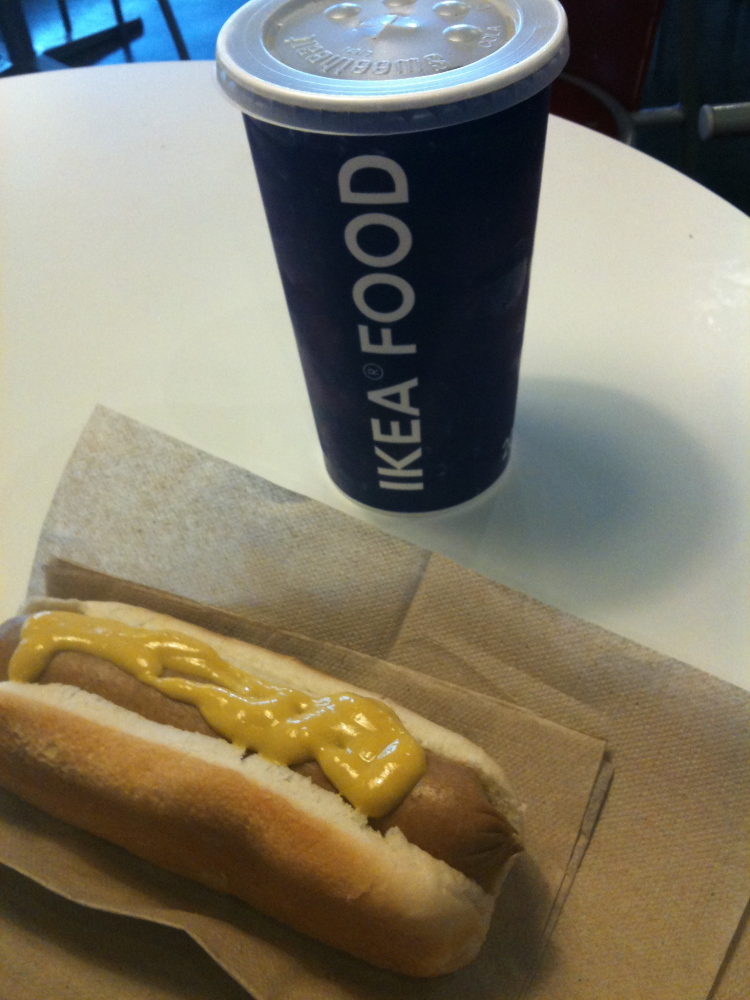 Ikea - Stoughton, MA :: this lil combo you see here was only $2 tax included.  I opted for a jumbo hotdog and large "soft drink" instead of 2 dogs + chips...  I wanted the large "soft drink"
